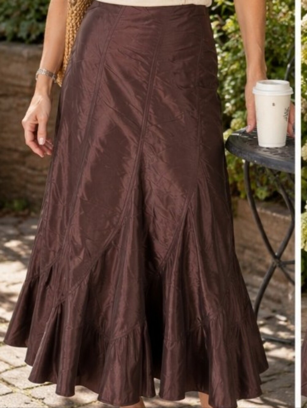 Areli Collection 100% Silk Chocolate Brown Flared Trumpet Skirt   USA  Sz S